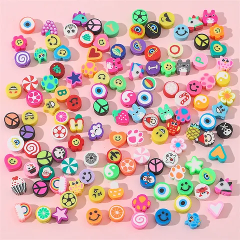 Handmade Polymer Clay Beads Colorful Cartoon Animal Fruit Heart Star Smiley Loose Beads DIY Jewelry Making Accessories