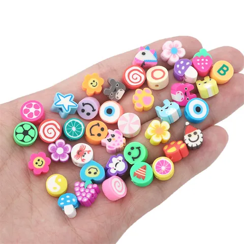 Handmade Polymer Clay Beads Colorful Cartoon Animal Fruit Heart Star Smiley Loose Beads DIY Jewelry Making Accessories