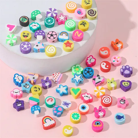 Mixed Colors Polymer Clay Beads Heart Smiley Cloud Fruit Star Pattern DIY Handmade Bracelet Necklace Jewelry Making Accessory