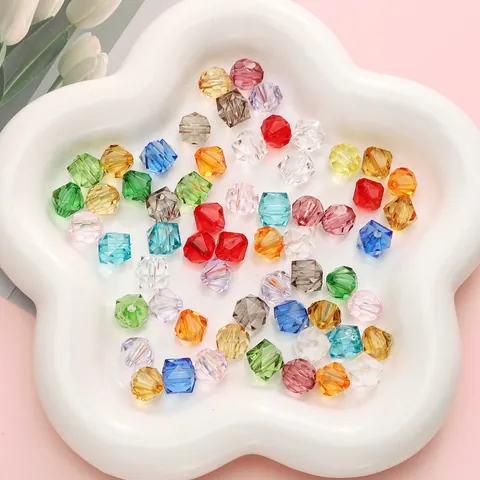Faceted Acrylic Crystal Beads 10mm Round Square Bicone Loose Spacer Beads For DIY Jewelry Making Bracelet Accessories
