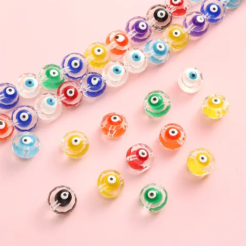 Faceted Lampwork Evil Eye Beads Mixed Colors Transparent Glass Flat Round Beads For DIY Bracelet Necklace Jewelry Making