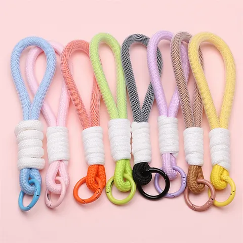Handmade Woven Lanyard Keychain For Women Men Alloy Buckle Polyester Rope DIY Accessories Hanging Pendant Macaron Colors Keys Holder