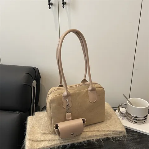 Dames Mode Namaaksuède Schoudertas Set Minimalistisch Vintage Underarm Bag Met Afneembare Mini Pouch Effen Kleur Tote Bag