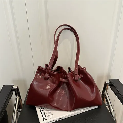 Borsa Tote in Pelle PU Cerata a Pieghe per Donna Minimalista Grande Capacità Borsa a Tracolla Sottobraccio Pendolare Chic