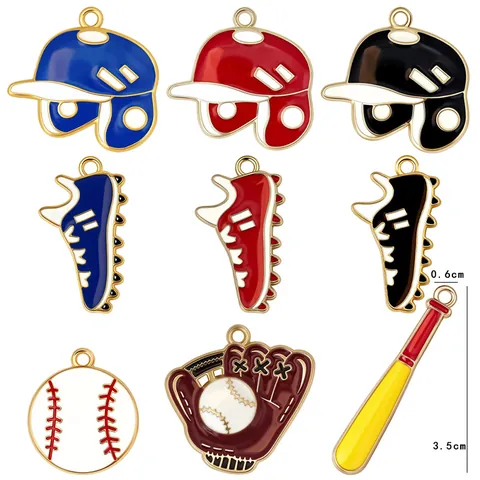 Baseball Theme Enamel Alloy Pendants Cartoon Sport Helmet Bat Glove Shoe DIY Jewelry Findings For Keychain Necklace Making Craft Accessories