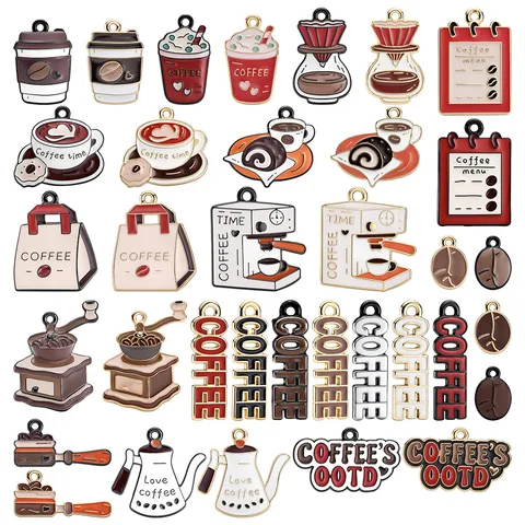 Vintage Koffie Thema Legering Emaille Hangers Koffieboon Machine Kopje Menu Charms Voor DIY Sieraden Maken Accessoires
