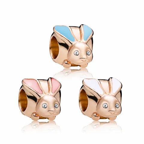 Cute Alloy Rabbit Charms With Enamel Ears And Rhinestone Eyes For DIY Bracelet Necklace Jewelry Making Animal Loose Beads