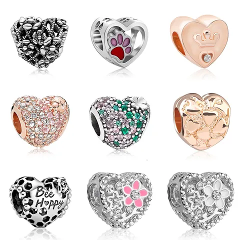 Legierung Herz Tierpfote Blume Charms Perlen Für DIY Armband Schmuckherstellung Roségold Silber Hohl Emaille Strass Perlen