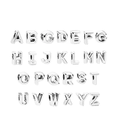 DIY Alphabet Charms A-Z 26 Letters Beads For Bracelet Necklace Making Alloy Silver Plated Polished Metal Jewelry Accessories