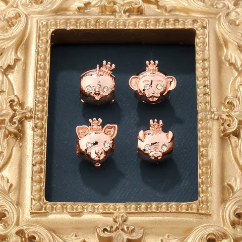 Rose Gold Alloy Zodiac Animal Charms With Crown Rhinestone Eyes Cartoon DIY Beads For Bracelet Making Women Jewelry