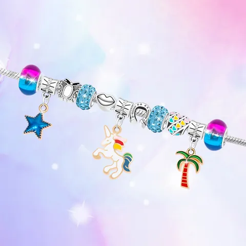 Kids DIY Jewelry Making Kit Cartoon Unicorn Crystal Glass Beads Alloy Charms Bracelet Necklace Collection Birthday Gift Girls