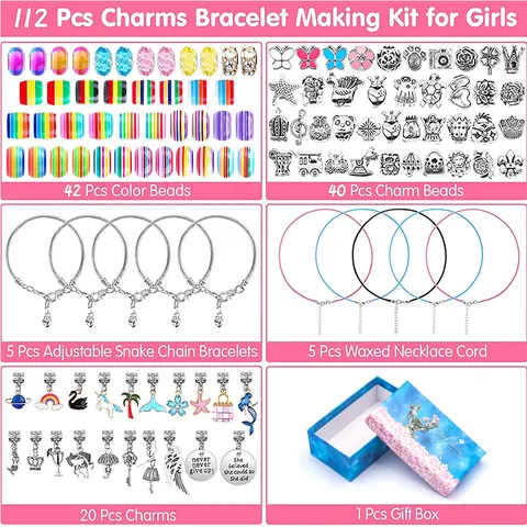 Kit De Creación De Pulseras DIY Para Niñas Con Dijes De Aleación Cuentas De Resina Artesanía Hecha A Mano Regalo De Moda Infantil