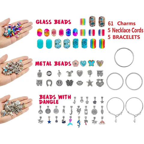 Girls DIY Bracelet Jewelry Making Unicorn Mermaid Charms Colored Beads Necklace Cords Pink Gift Box Birthday Gift