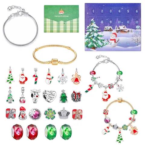 Weihnachts Adventskalender DIY Charm Armband Bastelset Countdown Schmuck Geschenkbox Für Kinder Mädchen Legierung Anhänger Set