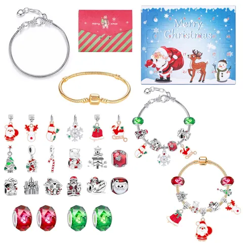 Kerst Adventskalender DIY Armband Legering Kerstman Rendier Hangers Aftellen Vakantie Sieraden Cadeau Voor Meisjes Kinderen
