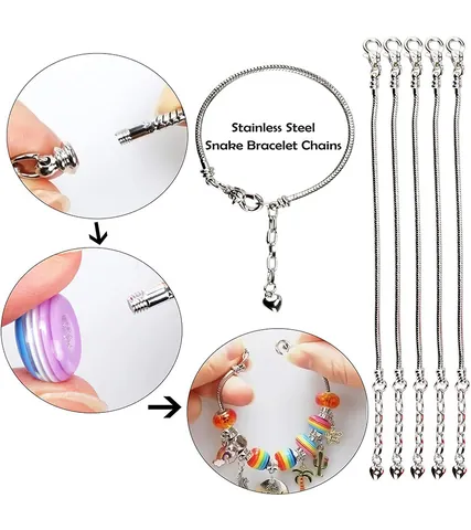 Kit per la Creazione di Gioielli Fai-da-te per Ragazze Perline in Lega Colorata Ciondoli Unicorno Arcobaleno Bracciale a Serpente in Acciaio Inossidabile Scatola Regalo