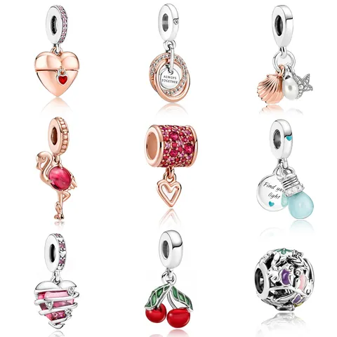 Alloy Zirconia Enamel Heart Flamingo Shell Charms Pendants For DIY Bracelet Jewelry Making Always Together Engraved Women Jewelry