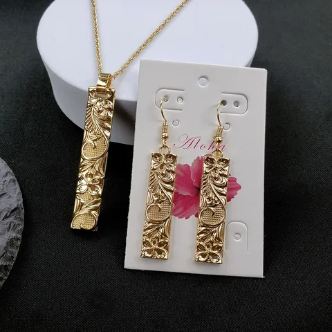 Collana Con Pendente a Barra di Bambù Incisa Con Fiori in Lega Vintage E Orecchini Gioielli Donna Oro Argento Stile Tropicale