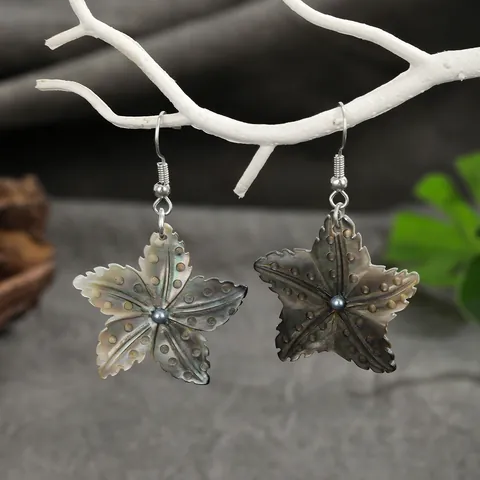 Natuurlijke Zwarte Schelp Zeester Gesneden Oorbellen Voor Vrouwen Bohemien Hawaïaanse Oceaan Stijl Schelp Oor Sieraden Cadeau