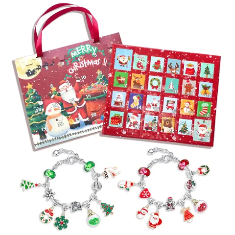 Christmas Advent Calendar 24 Days Blind Box DIY Bracelet Set For Kids Alloy Xmas Charms Beads Jewelry Festive Gift Set