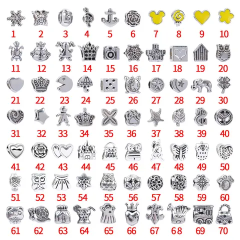 Abalorios de Aleación para Creación de Joyas DIY Cuentas de Esmalte Dibujos Animados Animal Corazón Estrella Agujero Grande para Pulsera Collar