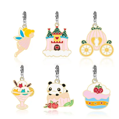Alloy Enamel Cartoon Charms Fairy Pumpkin Carriage Castle Panda Dessert Pendants For DIY Jewelry Making Creative Bracelet Necklace Accessories