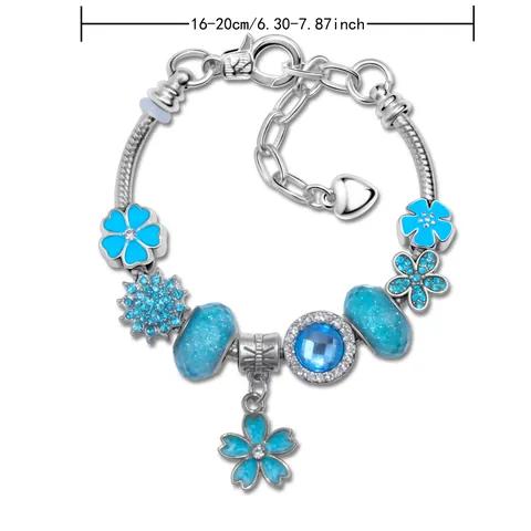 Elegant Blue Pink White DIY Beaded Bracelet Floral Butterfly Heart Charm Snake Chain Adjustable Bracelet For Women Fashion Jewelry