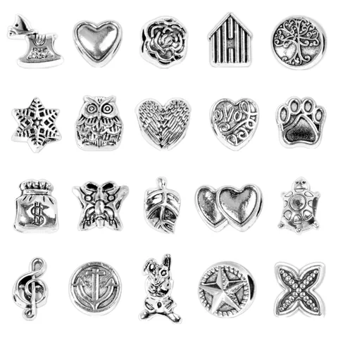 Mixed Vintage Alloy Large Hole Beads Charms For DIY Bracelet Necklace Jewelry Making Multiple Animal Flower Heart Designs Antique Silver Finish