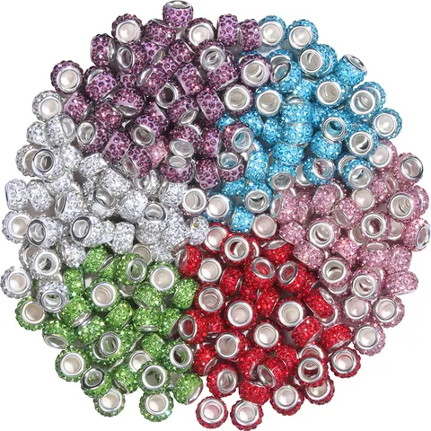 Cuentas Espaciadoras Europeas De Orificio Grande De Aleación De Diamantes De Imitación Para Fabricación De Joyas Bricolaje Pulseras Collares