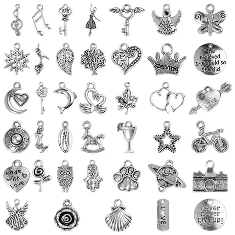 Ciondoli Fai da Te in Lega d'Argento Antico Ciondoli Assortiti per Creazione di Gioielli Collane Braccialetti Orecchini Accessori Artigianali Varietà Modelli