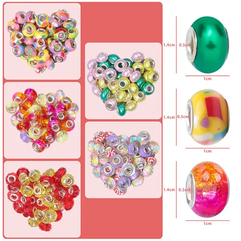 Perline in Resina con Foro Grande Fai-da-te Ciondoli in Cristallo Sfaccettato Con Nucleo in Metallo Fantasia Floreale a Righe Multicolore per Bracciale Gioielli Donna