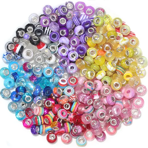 Perline in Resina con Foro Grande Fai-da-te Ciondoli in Cristallo Sfaccettato Con Nucleo in Metallo Fantasia Floreale a Righe Multicolore per Bracciale Gioielli Donna