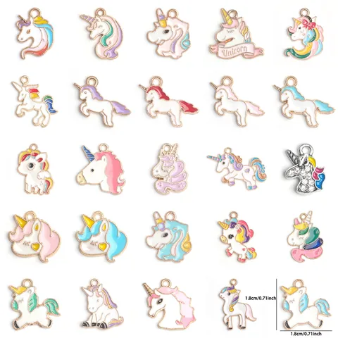 Enamel Unicorn Charms Zinc Alloy Cartoon Animal Pendants For DIY Jewelry Making Bracelet Necklace Earrings Craft Accessories Girls Women