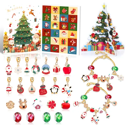 Christmas Advent Calendar DIY Bracelet Making Kit For Kids Girls Countdown Blind Box Alloy Charms Xmas Jewelry Gift Set