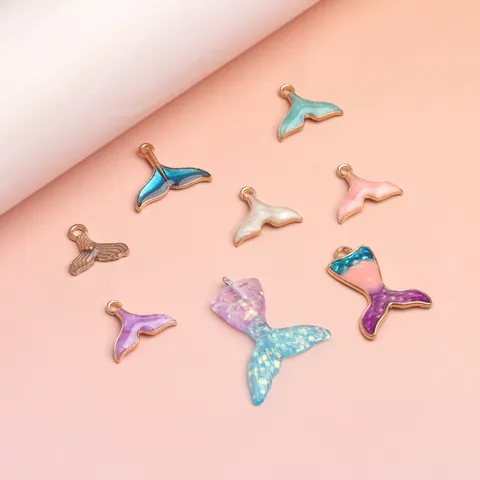 Mermaid Fish Tail Charms Alloy Enamel Drip Oil Pendants For DIY Jewelry Making Necklace Bracelet Ocean Theme Accessories