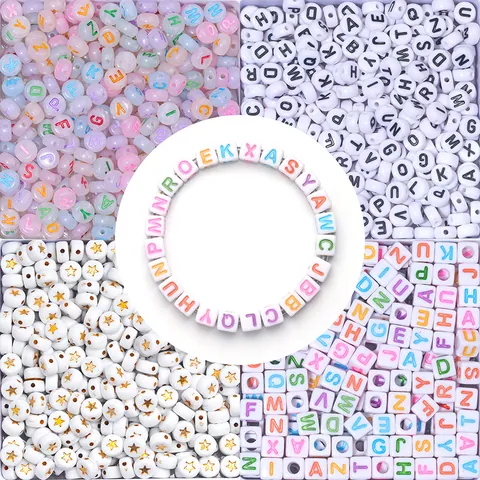 DIY Alphabet Beads Luminous Acrylic Resin Beads Heart Star Pattern Craft Supplies For Bracelet Necklace Jewelry Making