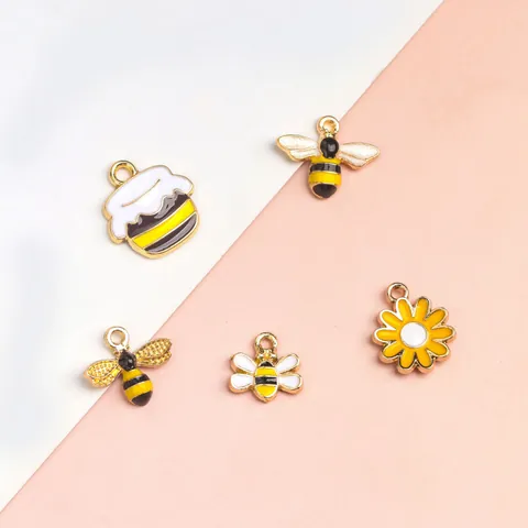 Alloy Enamel Bee Honeycomb Charms For Jewelry Making DIY Bracelet Necklace Pendant Only (Without Chain) Flower Honey Jar Design Accessory