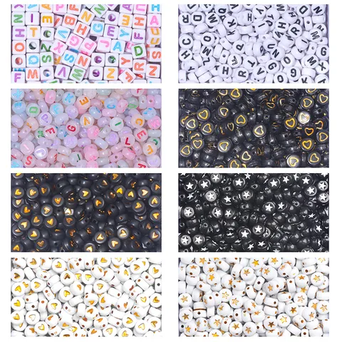 DIY Alphabet Beads Luminous Acrylic Resin Beads Heart Star Pattern Craft Supplies For Bracelet Necklace Jewelry Making
