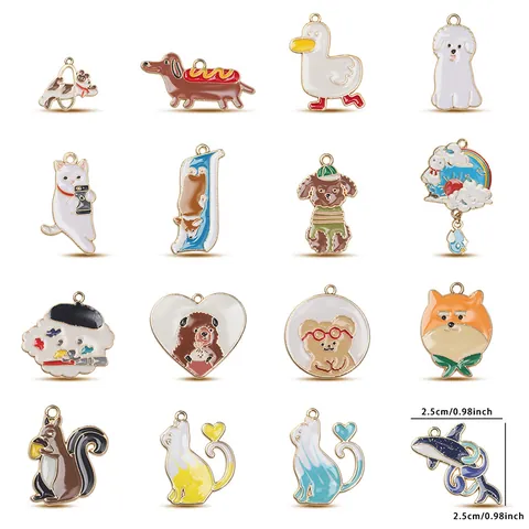Legierung Emaille Cartoon Tier Anhänger Süße Hund Katze Eichhörnchen Charms Für DIY Schmuckherstellung Schlüsselanhänger Armband Zubehör
