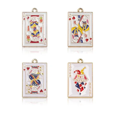 Pendentifs en Alliage Émaillé Cartes à Jouer Lapin Jack Queen King Joker Pour Fabrication de Bijoux Collier Bracelet Accessoires DIY