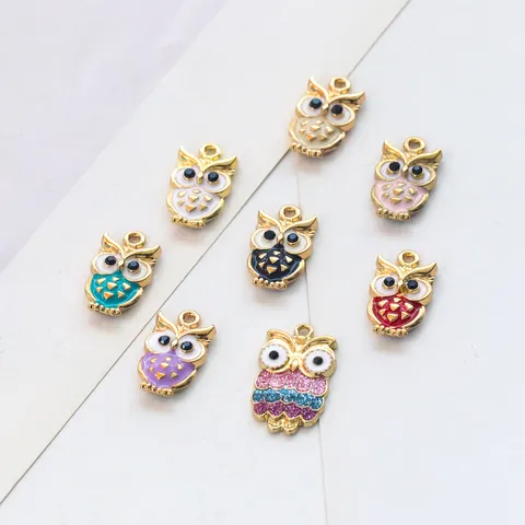 Ciondoli in Lega a Forma di Gufo in Smalto per Creazione Gioielli Fai-da-te Pendenti Animali Colorati per Collana Bracciale