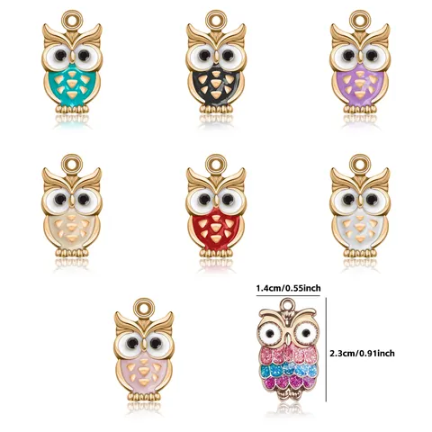 Ciondoli in Lega a Forma di Gufo in Smalto per Creazione Gioielli Fai-da-te Pendenti Animali Colorati per Collana Bracciale