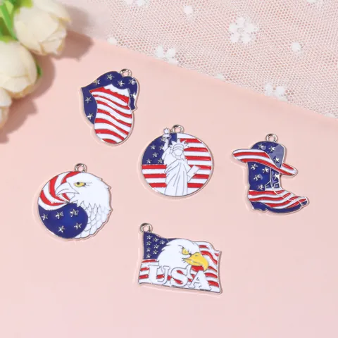 Patriotic US Flag Eagle Statue Of Liberty Enamel Charms Zinc Alloy Drip Oil Pendants For DIY Jewelry Making Keychain