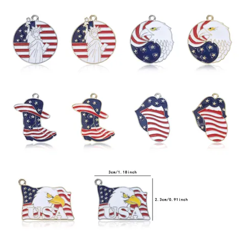 Patriotic US Flag Eagle Statue Of Liberty Enamel Charms Zinc Alloy Drip Oil Pendants For DIY Jewelry Making Keychain