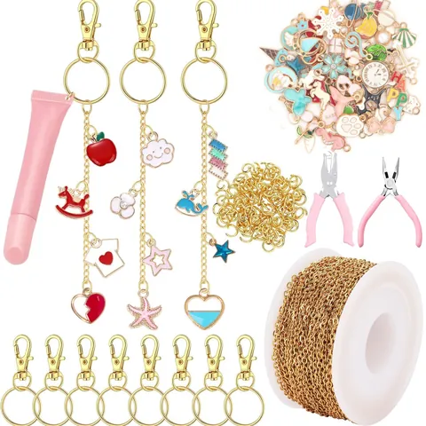 Kit De Fabricación De Joyas DIY Para Decoración Llaveros Lápiz Labial Dijes Aleación Esmalte Alicates Perforadora Cadena Metal