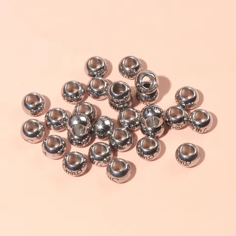 Cuentas Redondas de Acero Inoxidable con Agujero Grande para Fabricación de Pulseras y Collares DIY Dijes de Metal con Letras Grabadas Accesorios de Joyería