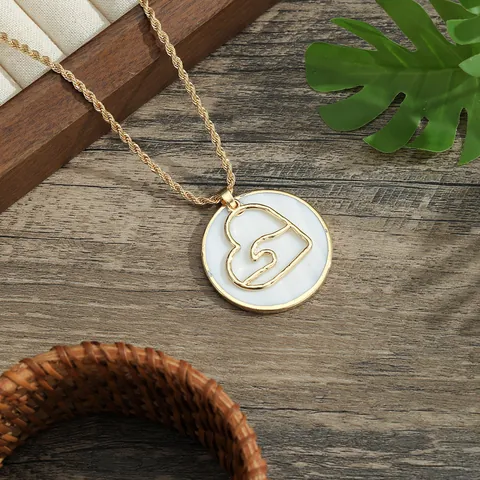 Gold Plated Shell Round Pendant Necklace Heart Turtle Palm Tree Tropical Style Marine Jewelry For Women Daily Vacation Accessories