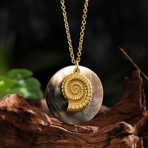 Vintage Edelstahl Naturmuschel Anhänger Halskette Vergoldet Nautisch Nautilus Muschel Walflosse Schlüsselbeinkette Damen Schmuck
