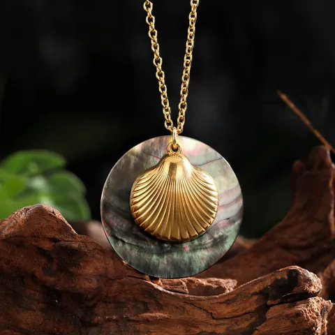 Vintage Edelstahl Naturmuschel Anhänger Halskette Vergoldet Nautisch Nautilus Muschel Walflosse Schlüsselbeinkette Damen Schmuck