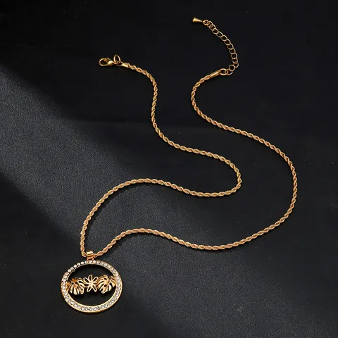 Collar con Colgante de Hoja de Monstera de Aleación de Oro Vintage con Strass Cadena de Cuerda Estilo Hawaiano Joyería para Mujer